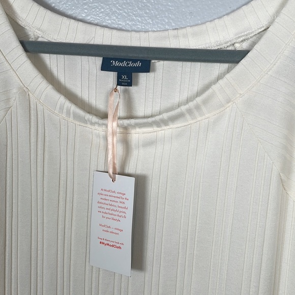 ModCloth cream ribbed wide ballet neck tee size XL New With Tags - Picture 4 of 6